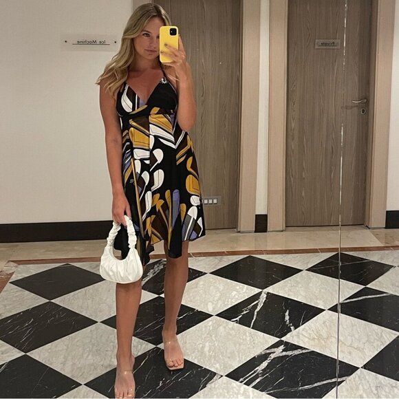 Vintage Satin Multi Colour Patterned Dress - Picture 1 of 10